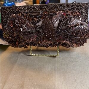 Elegant Vintage Brown Beaded Clutch